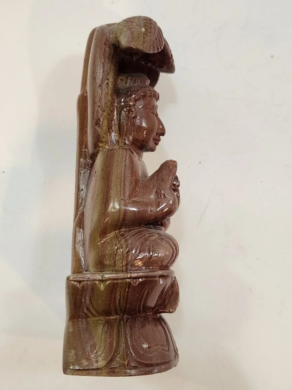 Hand-Carved Natural Soapstone Seated Buddha Statue with Bodhi Leaf Canopy